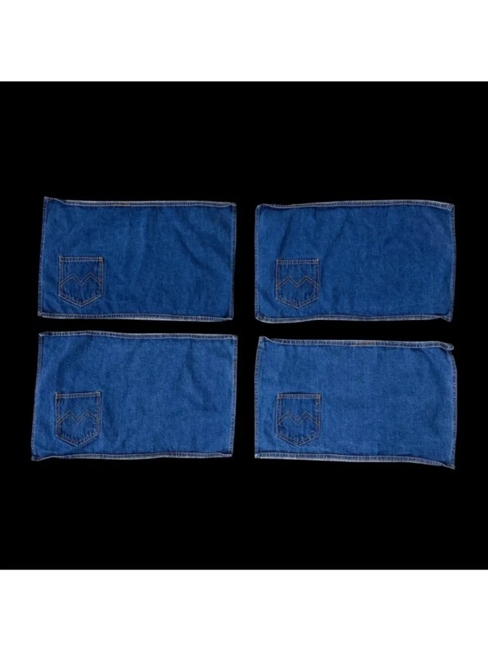 Vintage Placemats Handmade Denim Pockets County Western Retro Table Linens Blue